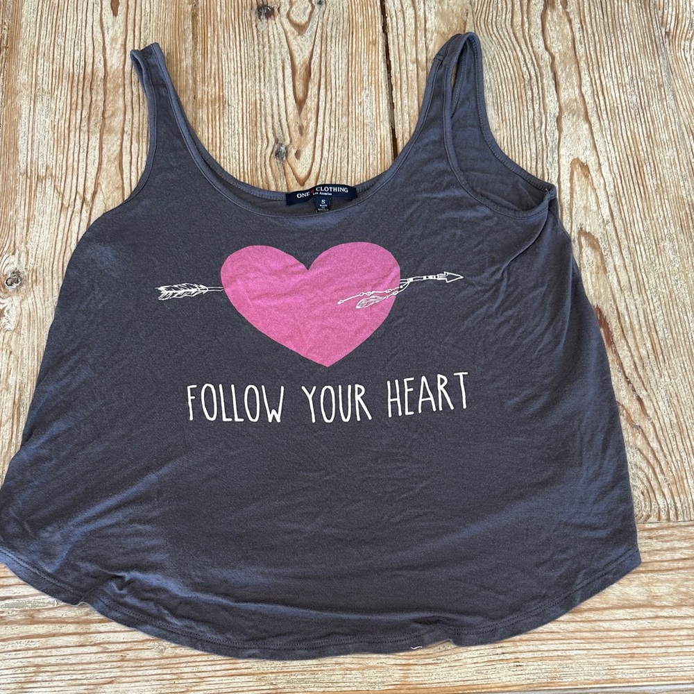 Dark Gray Tank Top with Pink Heart by Old Navy